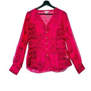 CAbi Blouse Top Womens Size Small Pink Long Sleeve Button Up Lightweight